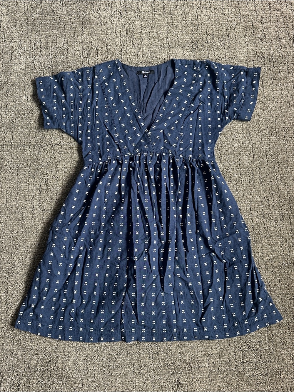 Madewell Boho Printed V-Neck Wrap Mini Dress Flowy Cotton Navy - XS